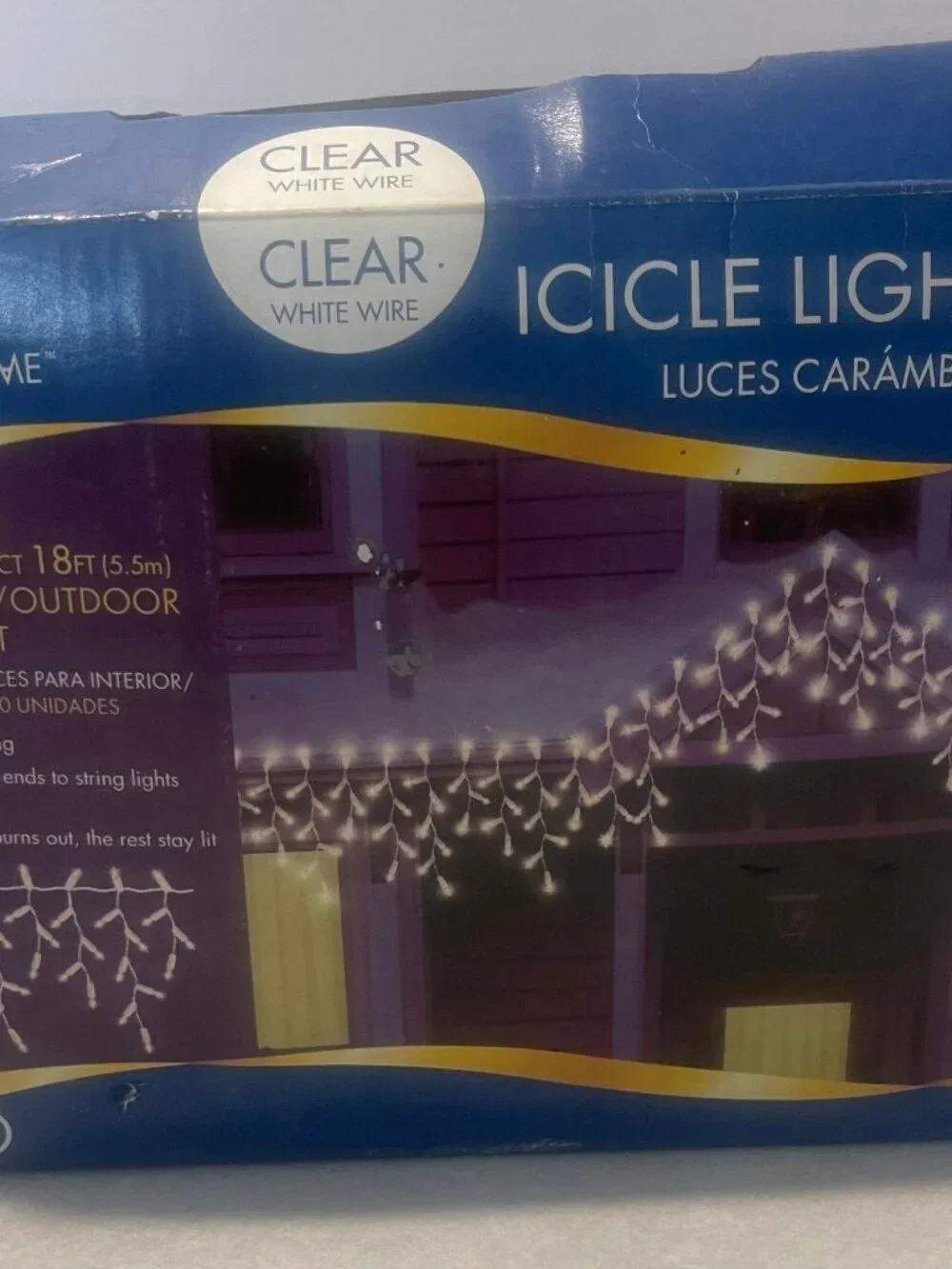 Holiday Time Clear White Wire Icicle Lights 300 Ct 18ft Indoor Outdoor Light Set